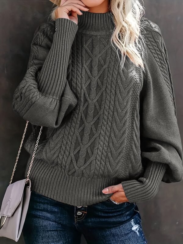 Cable Knit Turtle Neck Sweater, Casual Long Sleeve Sweater For Fall & Winter, Women's Clothing