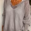 Solid Color Hooded Pullover Sweater, Casual Long Sleeve Cut Out Knitted Sweater For Spring & Summer, Women's Clothing