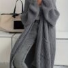 Solid Color Open Front Knitted Cardigan, Casual Long Sleeve Long Length Cardigan For Spring & Fall, Women's Clothing