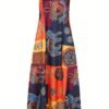 Ethnic Print V Neck Dress, Vintage Sleeveless Summer Maxi Dress With Pockets, Women's Clothing