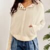 Zip-up Panel Textured Hoodie, Casual Long Sleeve Slant Pockets Jacket, Women's Clothing