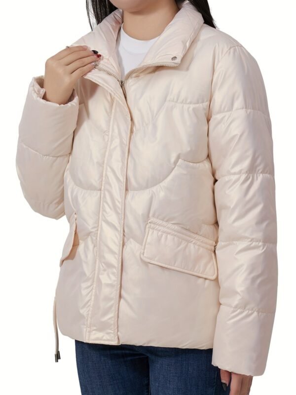 Solid Color Fashionable Puffer Jacket For Women, Thickened Warm Stand Collar Coat For Winter Outdoor, Women's Clothing