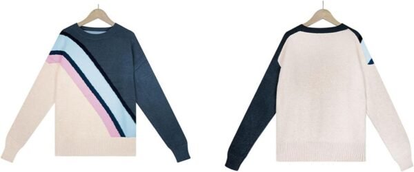 51nYhpqlfsL._AC_SL1500.jpg Women Crewneck Knitwear Fashion Colorblock Casual Sweater Loose Fit Pullover Knitwear Warm Soft Fabric Long Sleeve Sweater (Blue)