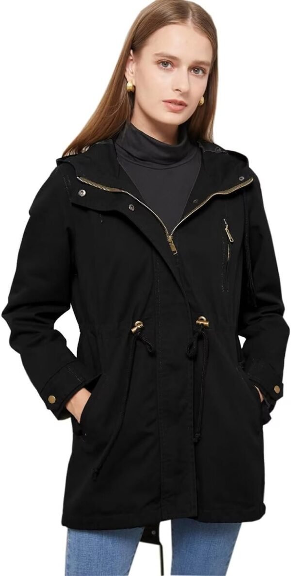 Women's Ligtweight Jackets Anorak Utility Drawstring Waist Hoodie Zip Up Fall Casual Coat with Pockets