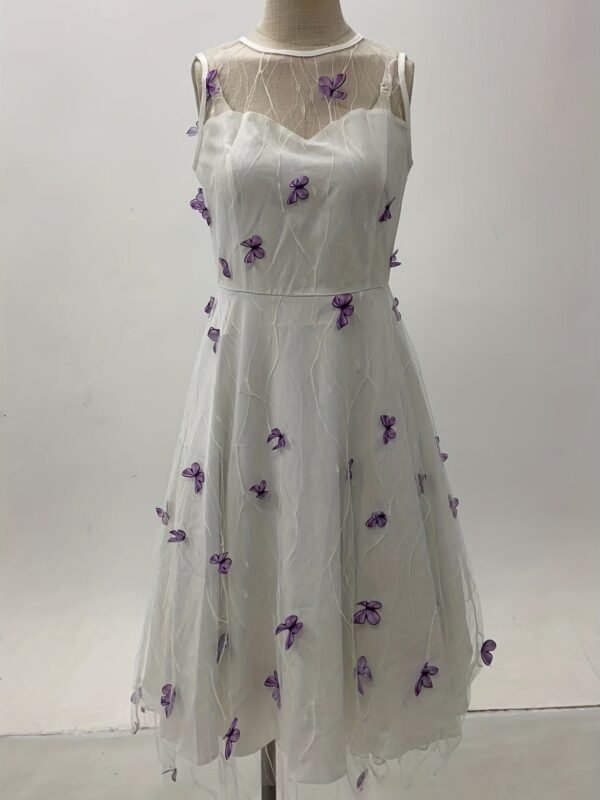 Embroidery Mesh Floral Print Dress, Vintage Sleeveless Ruffle Hem Maxi Dress, Women's Clothing