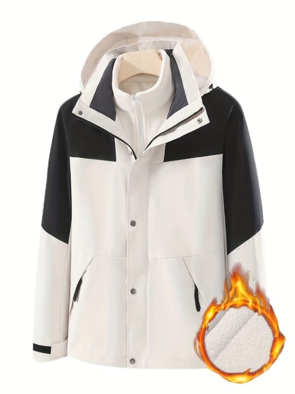 3-in-1 Color Block Warm Punch Jacket, Casual Waterproof Windproof Jacket, Removable Liner Hooded Ski Coat, Women's Outdoor Clothing