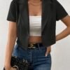 Solid Color Button Crop Jacket, Chic Lapel Neck Short Sleeve Jacket For Spring & Summer, Women's Clothing