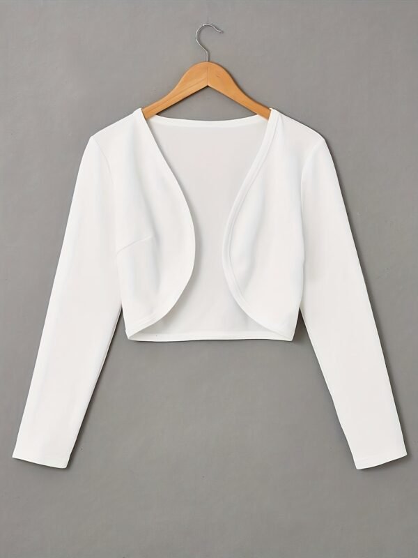 Solid Color Open Front Crop Jacket, Versatile Long Sleeve Outwear For Spring & Fall, Women's Clothing