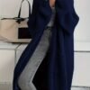 Solid Color Open Front Knitted Cardigan, Casual Long Sleeve Long Length Cardigan For Spring & Fall, Women's Clothing
