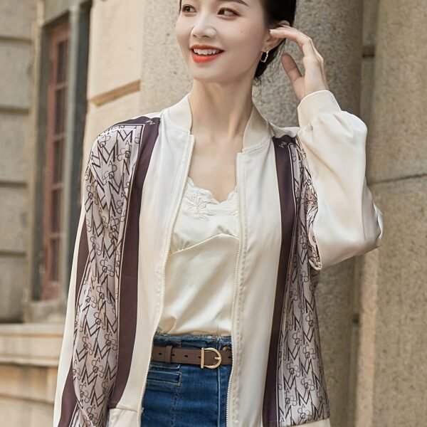 Allover Zip Up Jacket, Casual Long Sleeve Jacket For Spring & Fall, Women's Clothing