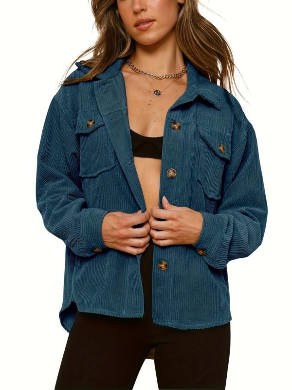 Solid Button Front Jacket, Casual Long Sleeve Collar Outerwear, Women's Clothing