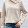 Solid Color Button Decor Pullover Sweatshirt, Casual Long Sleeve Turtle Neck Sweatshirt For Winter & Fall, Women's Clothing