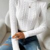Solid Turtle Neck Cable Knit Sweater, Casual Long Sleeve Slim Sweater, Women's Clothing
