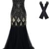 Women Evening Dress 1920s Flapper Cocktail Mermaid Plus Size Formal Gown with Long Gloves