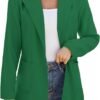 Women Open Front Blazers Long Sleeve Casual OL Office Slim Buttonless Suit Jacket with Pockets