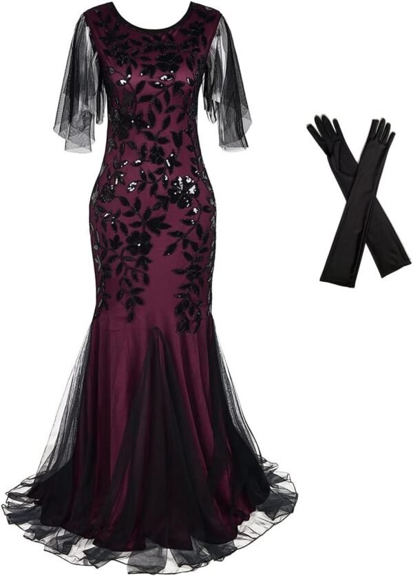 Women Evening Dress 1920s Flapper Cocktail Mermaid Plus Size Formal Gown with Long Gloves