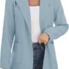 Women Open Front Blazers Long Sleeve Casual OL Office Slim Buttonless Suit Jacket with Pockets