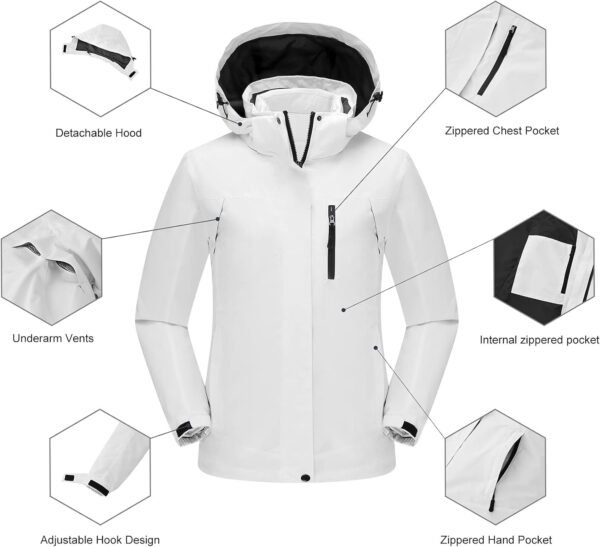 Women's 3 in 1 Ski Jacket Mountain Waterproof Windproof Winter Snow Coat Hike Snowboarding Jackets Hooded Warm Raincoat