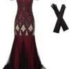 Women Evening Dress 1920s Flapper Cocktail Mermaid Plus Size Formal Gown with Long Gloves