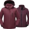 Women's 3 in 1 Ski Jacket Mountain Waterproof Windproof Winter Snow Coat Hike Snowboarding Jackets Hooded Warm Raincoat
