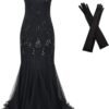 Women Evening Dress 1920s Flapper Cocktail Mermaid Plus Size Formal Gown with Long Gloves