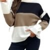 Womens Color Block Sweaters Long Sleeve Crewneck Pullover Knit Jumper Tops Fashion Casual Striped Knitwear Sweater