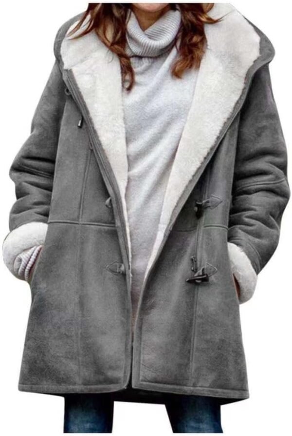 Windproof Sherpa Lined Outerwear for Women Winter, Fashion Fleece Hooded Overcoat with Pockets, Warm and Thicken Parka Jacket