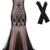 Women Evening Dress 1920s Flapper Cocktail Mermaid Plus Size Formal Gown with Long Gloves