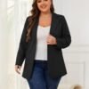 Women Open Front Blazers Long Sleeve Casual OL Office Slim Buttonless Suit Jacket with Pockets