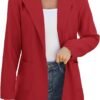 Women Open Front Blazers Long Sleeve Casual OL Office Slim Buttonless Suit Jacket with Pockets