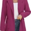 Women Open Front Blazers Long Sleeve Casual OL Office Slim Buttonless Suit Jacket with Pockets