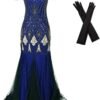 Women Evening Dress 1920s Flapper Cocktail Mermaid Plus Size Formal Gown with Long Gloves