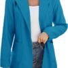 Women Open Front Blazers Long Sleeve Casual OL Office Slim Buttonless Suit Jacket with Pockets