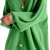 Womens Oversized Sweater Cardigan Fashion Solid Color Knitwear Long Sleeves Pearl Buttons Knit Coat Blouse Tops