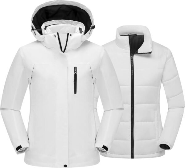 Women's 3 in 1 Ski Jacket Mountain Waterproof Windproof Winter Snow Coat Hike Snowboarding Jackets Hooded Warm Raincoat