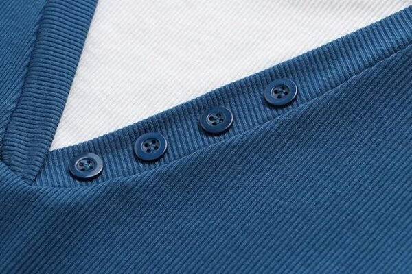 Autumn/Winter Women Fashion Plus Size Sweater Block Color O-Neck Button Knitwear Casual False Two Pieces Long Sleeve top