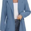 Women Open Front Blazers Long Sleeve Casual OL Office Slim Buttonless Suit Jacket with Pockets