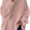 61s0Ze6wloL._AC_SL1500.jpg plus Size Fall Jackets for Women Women's Casual Solid Pocket Knitted O-Neck Shoulder Knitwear Sweater Fashion Top