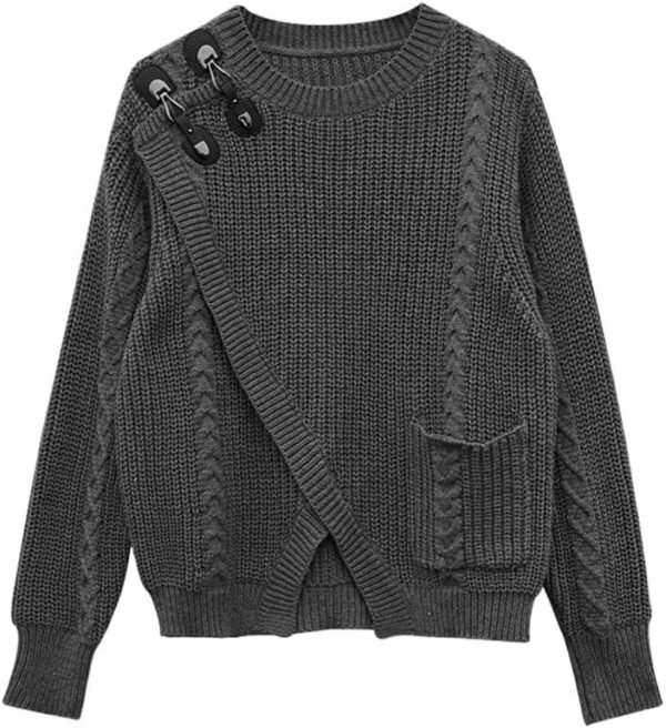 61u79XaGmYL._AC_SL1020.jpg Woman Autumn/Winter Korean Fashion Vintage Design O-Neck Pullovers Long Sleeve Knitwear Loose Tide Y2k Sweater