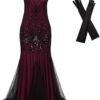Women Evening Dress 1920s Flapper Cocktail Mermaid Plus Size Formal Gown with Long Gloves