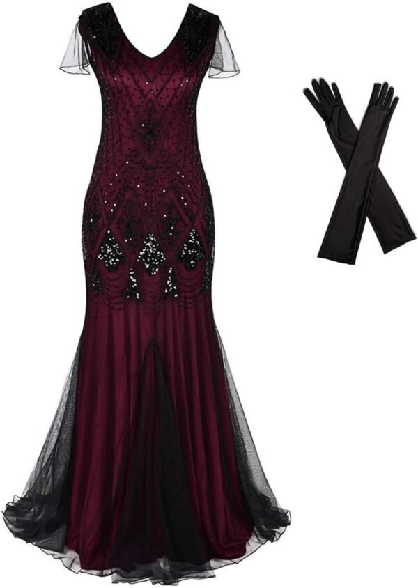 Women Evening Dress 1920s Flapper Cocktail Mermaid Plus Size Formal Gown with Long Gloves