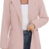 Women Open Front Blazers Long Sleeve Casual OL Office Slim Buttonless Suit Jacket with Pockets