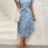 Floral Print Notched Neck Dress, Elegant Batwing Sleeve Dress For Spring & Summer, Women's Clothing