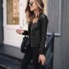 Women's Street Style Chic Coated Stretchy Plain Black Color Jacket With Zipper Pockets And Modern Fit