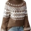 Turtleneck Batwing Sleeves Knitted Sweaters for Women Crochet Retro Baggy Soft Cozy Short Sweater