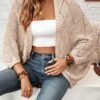 Solid Color Open Front Cardigans, Casual Cut Out Long Sleeve Knitted Shawl Outside Knit Cardigan Top For Spring & Summer, Women's Clothing
