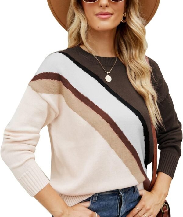 7131mpSuQXL._AC_SL1500.jpg Women Crewneck Knitwear Fashion Colorblock Casual Sweater Loose Fit Pullover Knitwear Warm Soft Fabric Long Sleeve Sweater (Blue)