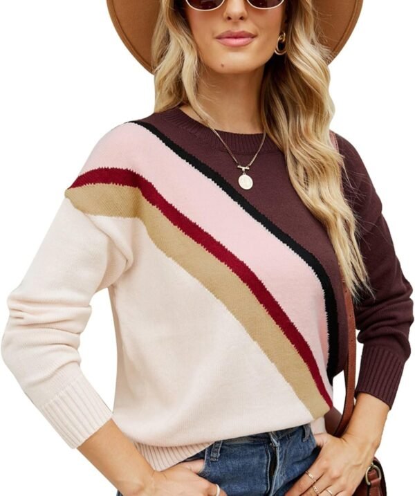 71Ag4IateaL._AC_SL1500.jpg Women Crewneck Knitwear Fashion Colorblock Casual Sweater Loose Fit Pullover Knitwear Warm Soft Fabric Long Sleeve Sweater (Blue)