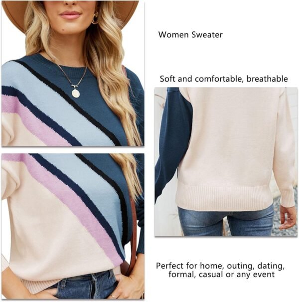 71Cr_DId3XL._AC_SL1500.jpg Women Crewneck Knitwear Fashion Colorblock Casual Sweater Loose Fit Pullover Knitwear Warm Soft Fabric Long Sleeve Sweater (Blue)