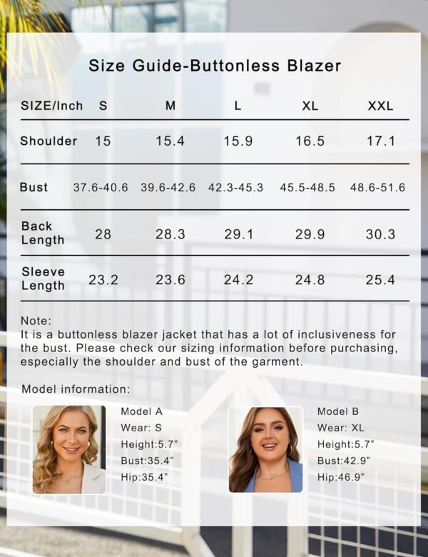 Women Open Front Blazers Long Sleeve Casual OL Office Slim Buttonless Suit Jacket with Pockets